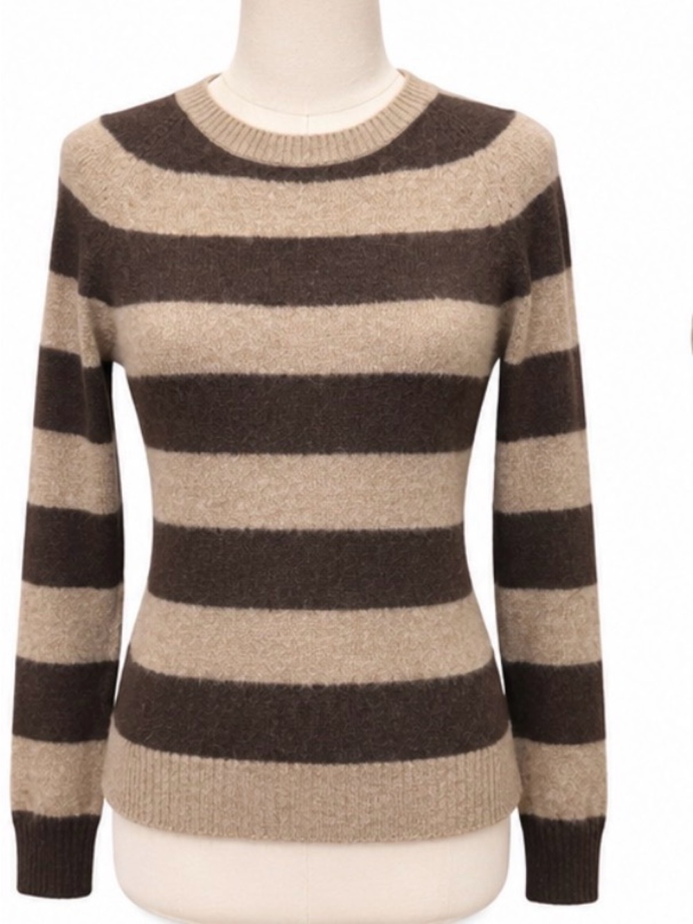 Banana Republic Made in USA Wool Cashmere Sweater M Brown Tan Striped